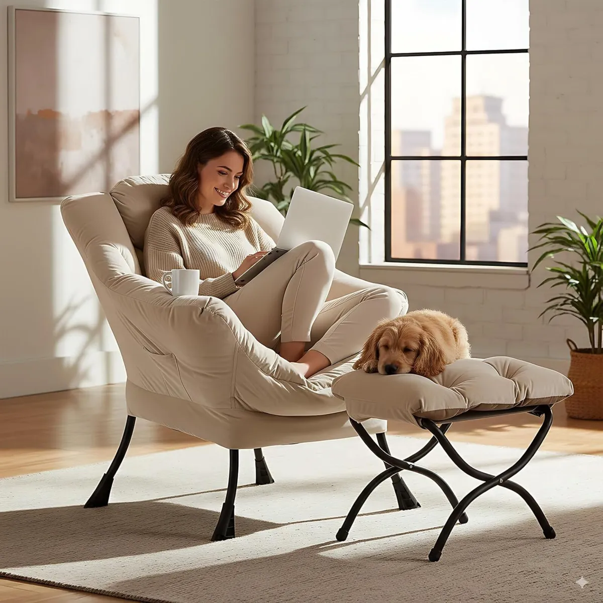 Comfy Armchair with Footstool Lazy Chair Ottoman - Image 3