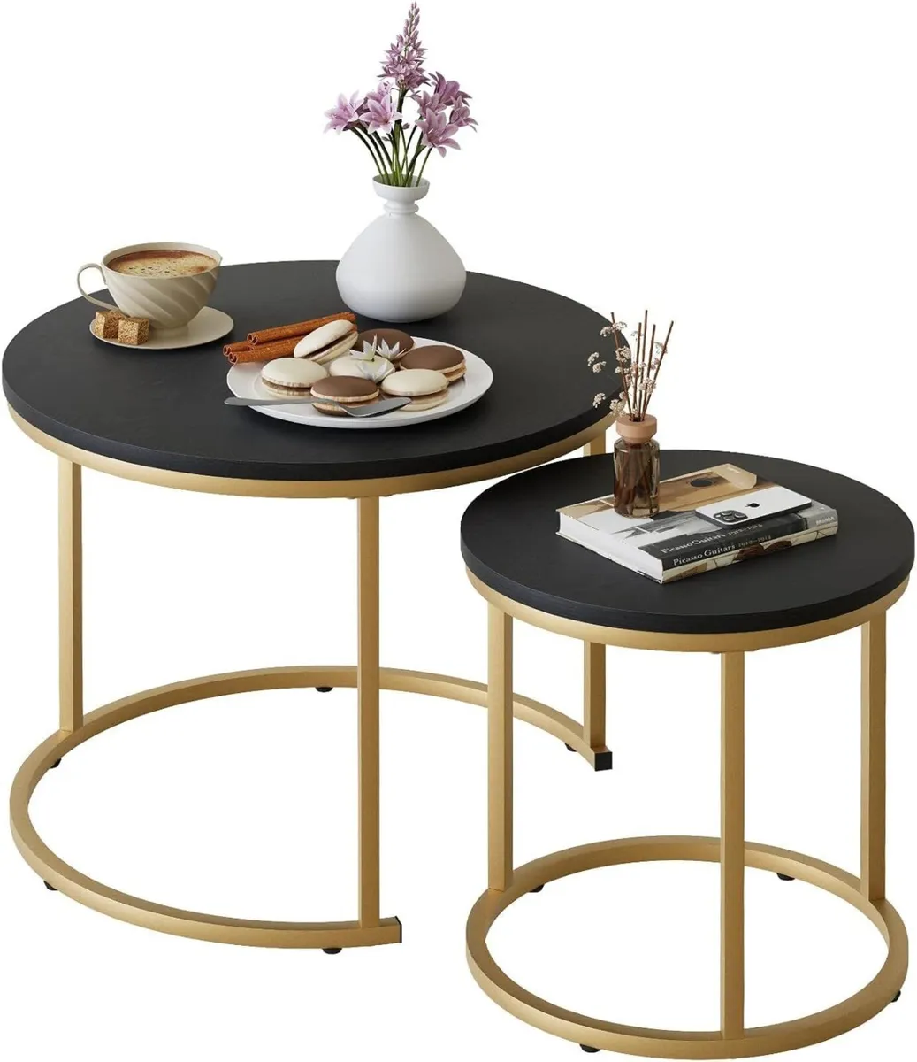 Round Coffee Tables Set of 2 End Table Nesting - Image 1