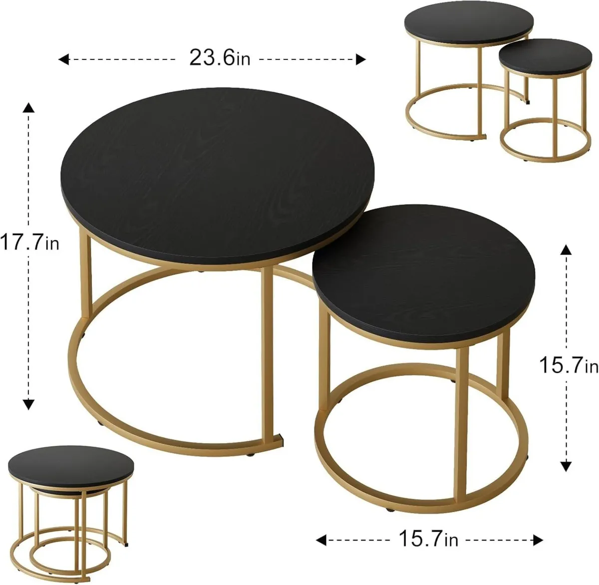 Round Coffee Tables Set of 2 End Table Nesting - Image 3