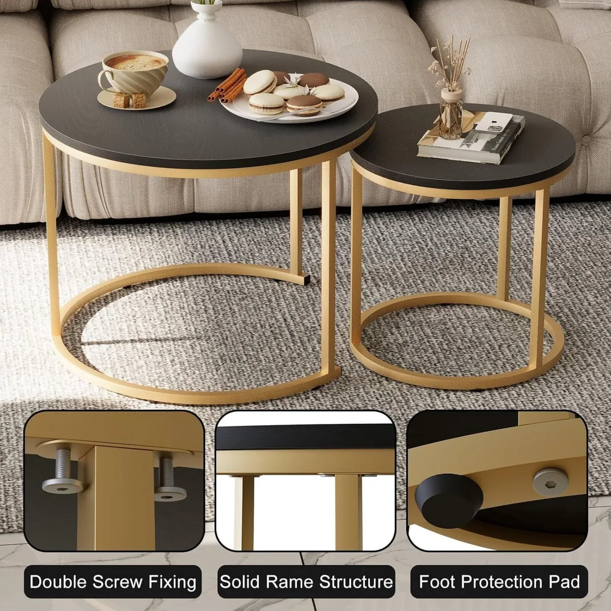 Round Coffee Tables Set of 2 End Table Nesting - Image 4
