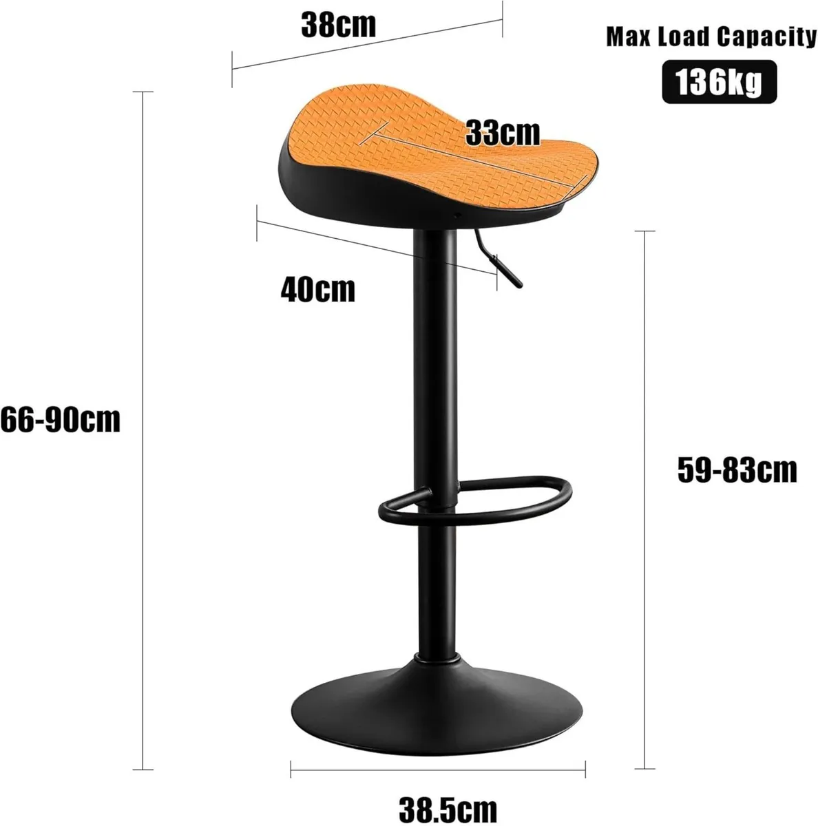 Orange Bar Stools Set of 2 PU Leather Woven Seat - Image 2