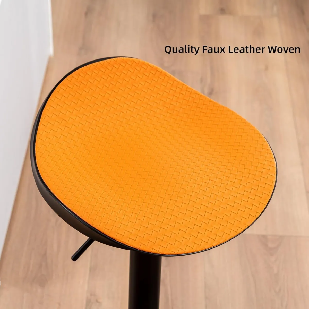 Orange Bar Stools Set of 2 PU Leather Woven Seat - Image 3