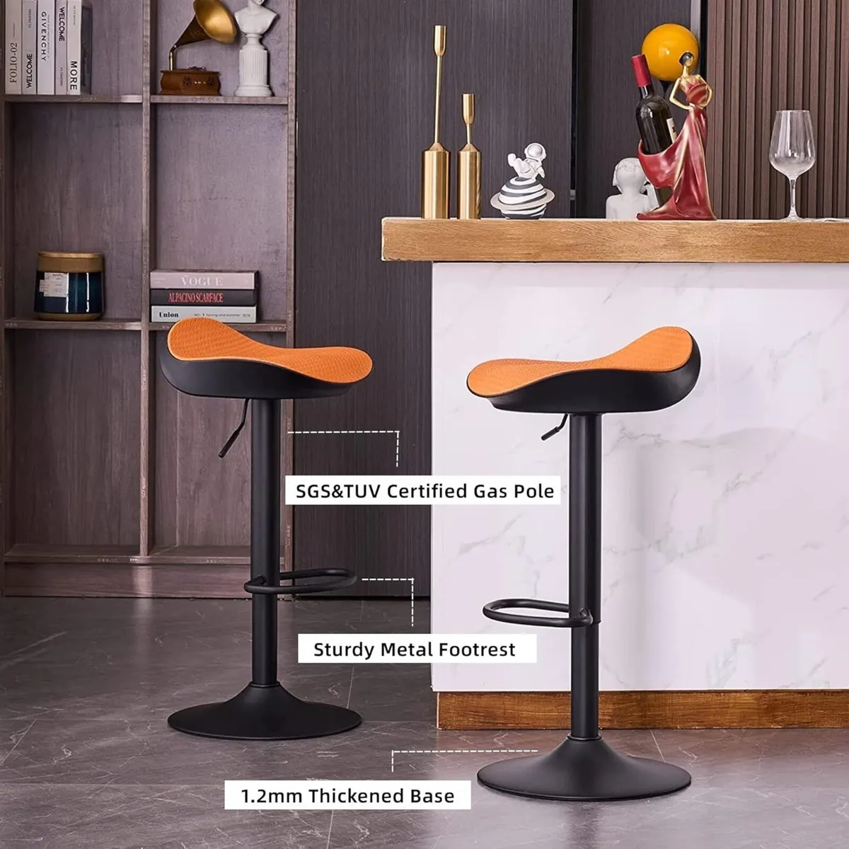 Orange Bar Stools Set of 2 PU Leather Woven Seat - Image 4