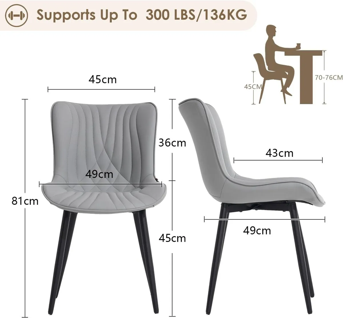 Dining Chairs Set of 2 Modern PU Leather Kitchen - Image 2