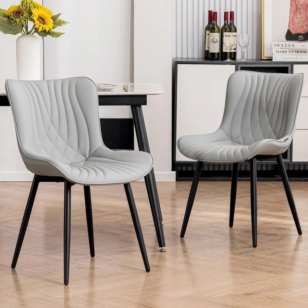 Dining Chairs Set of 2 Modern PU Leather Kitchen - Image 1