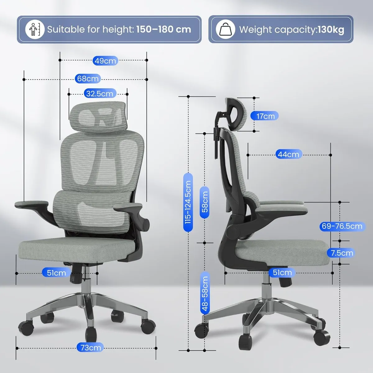 Ergonomic Office Chair 2D Armrests Desk with - Image 2