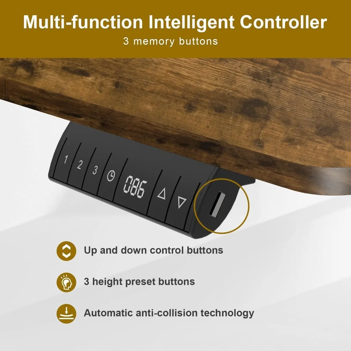 120 x 60cm Electric Standing Desk with USB - Image 4