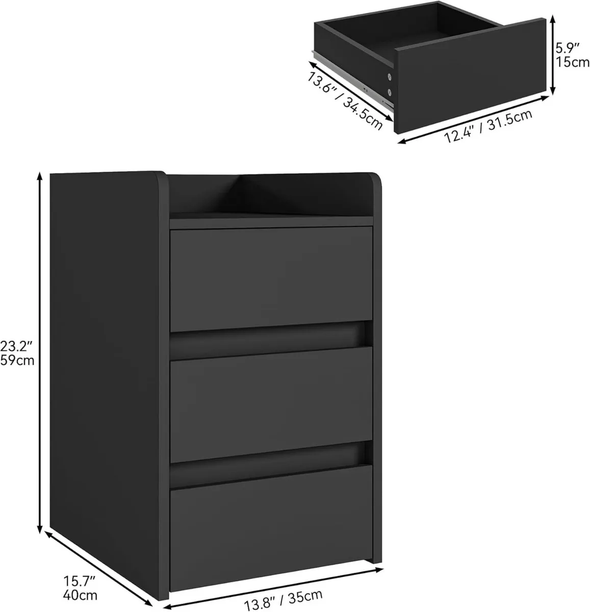 Set of 2 Bedside Table with 3-Drawer Nightstand - Image 3