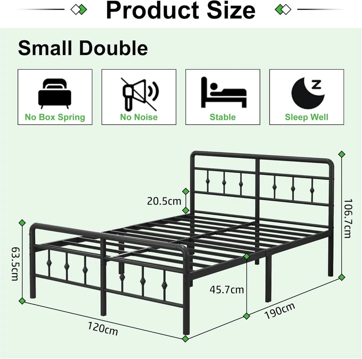 Small Double Bed Frame with Headboard and - Image 2