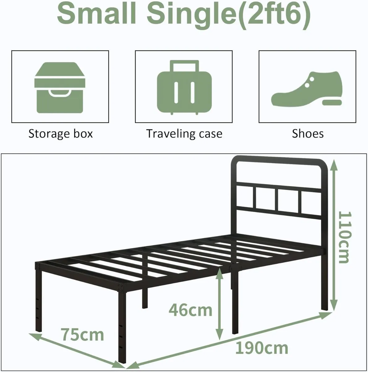 Small Single Bed Frame 2ft 6 with Curved Headboard - Image 2