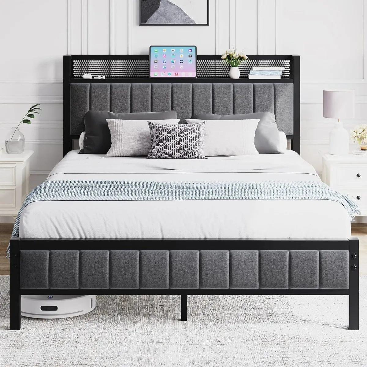 Double Bed Frame with Wooden Storage Headboard - Image 1