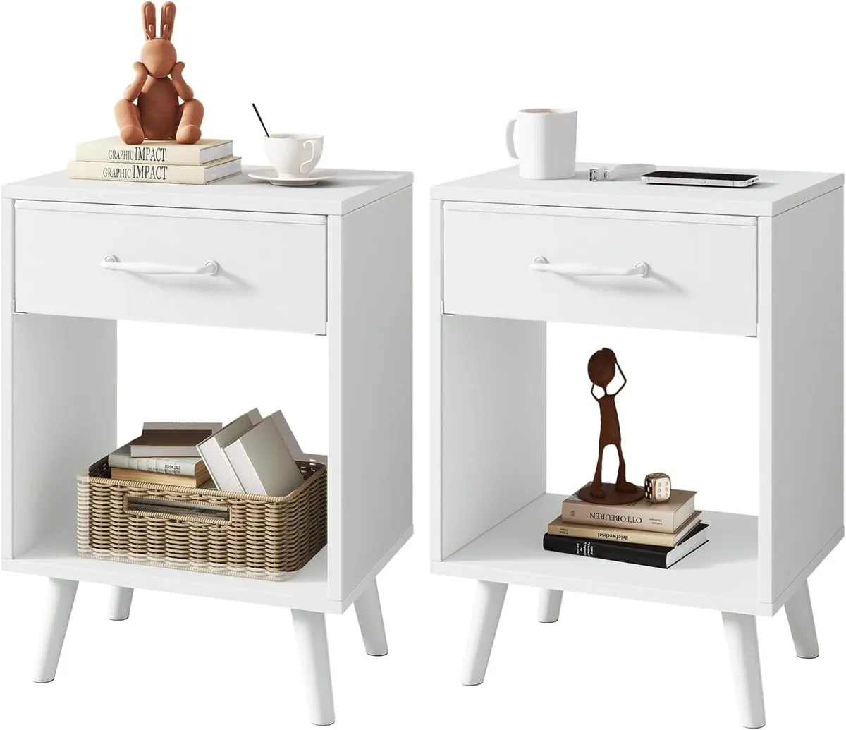 Nightstand Set of 2 Bedside Table Side with - Image 1