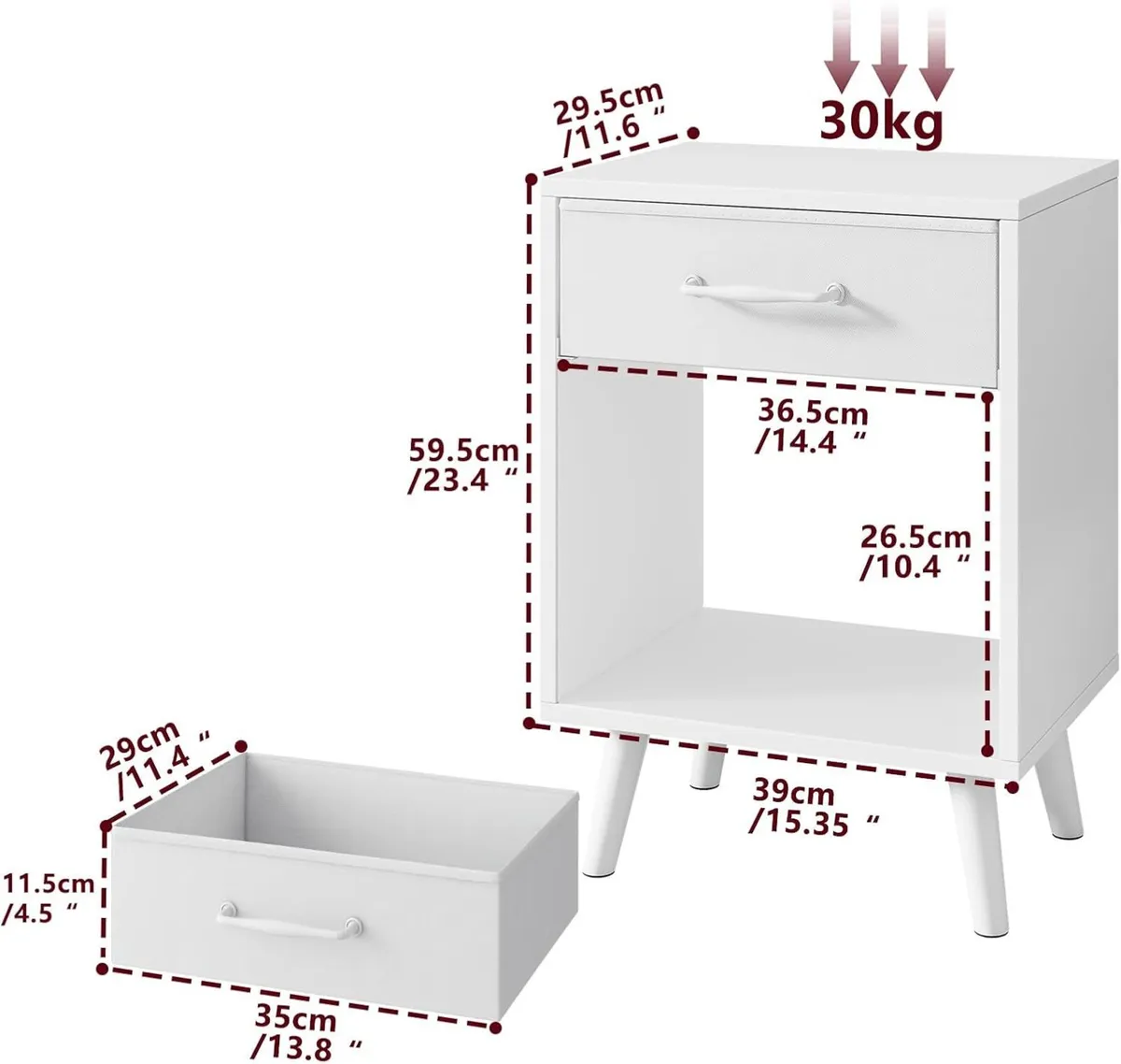 Nightstand Set of 2 Bedside Table Side with - Image 3