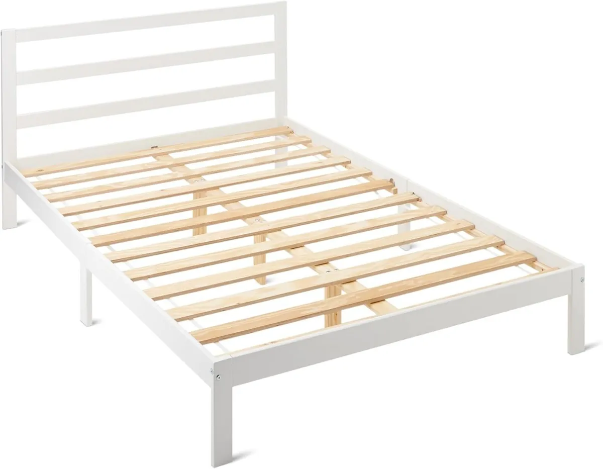 Double Bed Frame with Headboard Solid Pine Wood - Image 1
