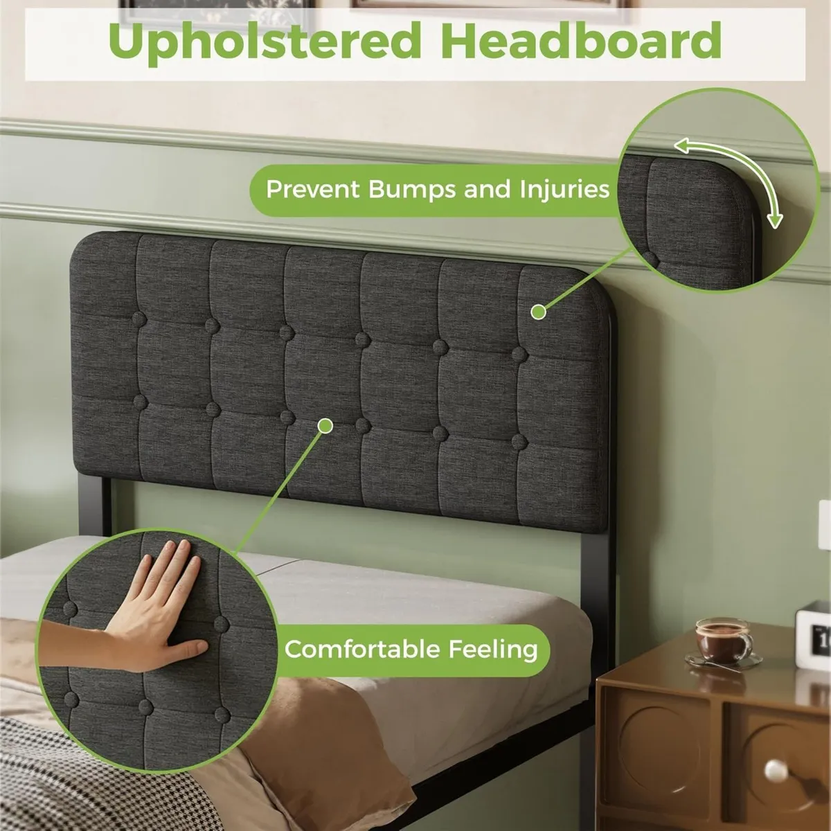 2ft 6 Small Single Bed Frame with Curved Upholster - Image 4