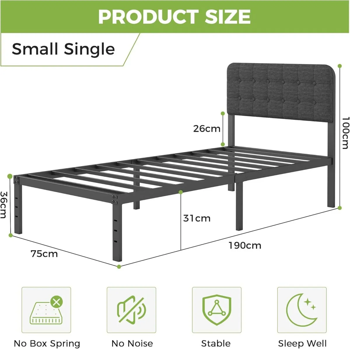 2ft 6 Small Single Bed Frame with Curved Upholster - Image 2
