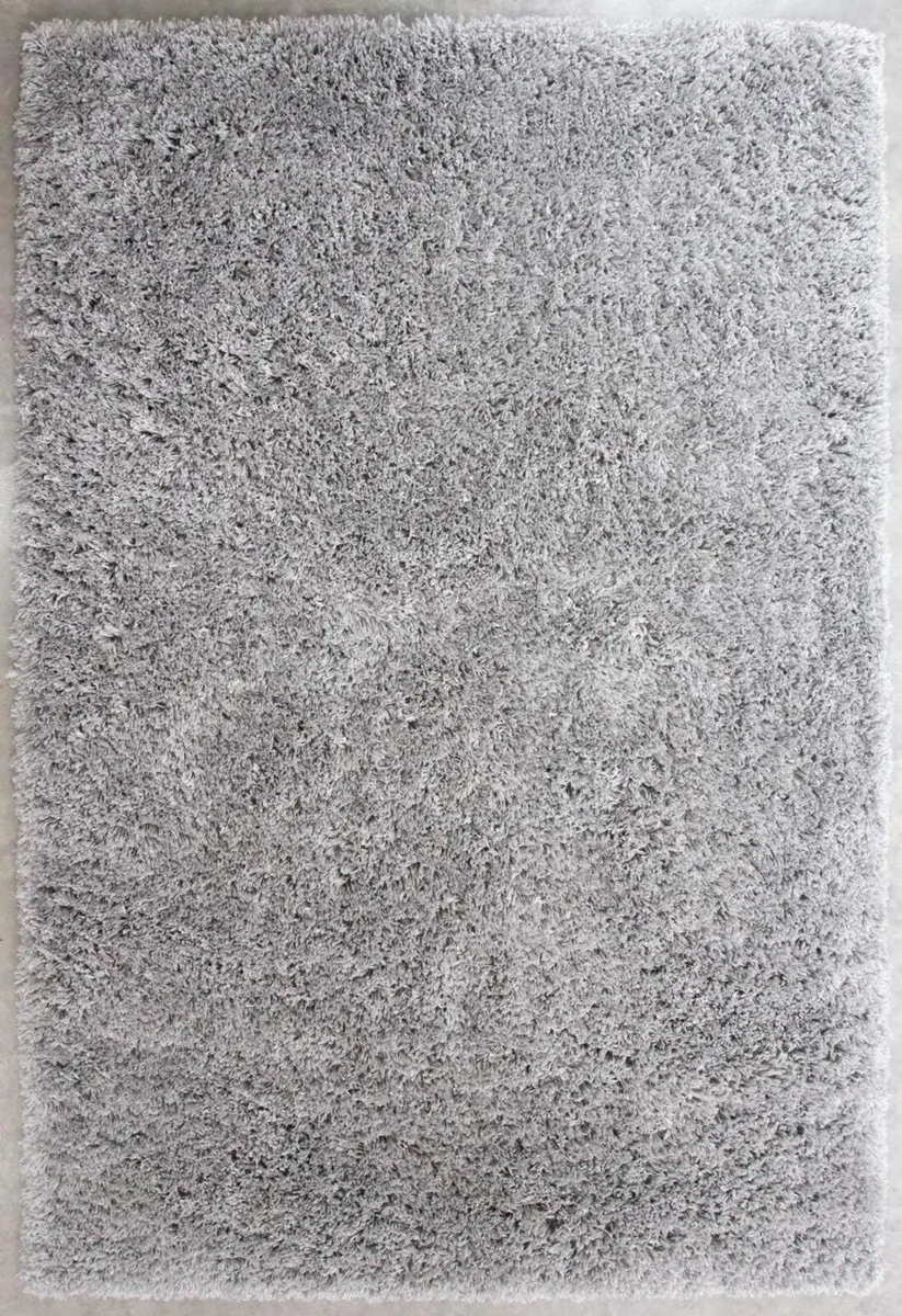 Silver Thick Shaggy Rug Light Grey Modern Durable - Image 4