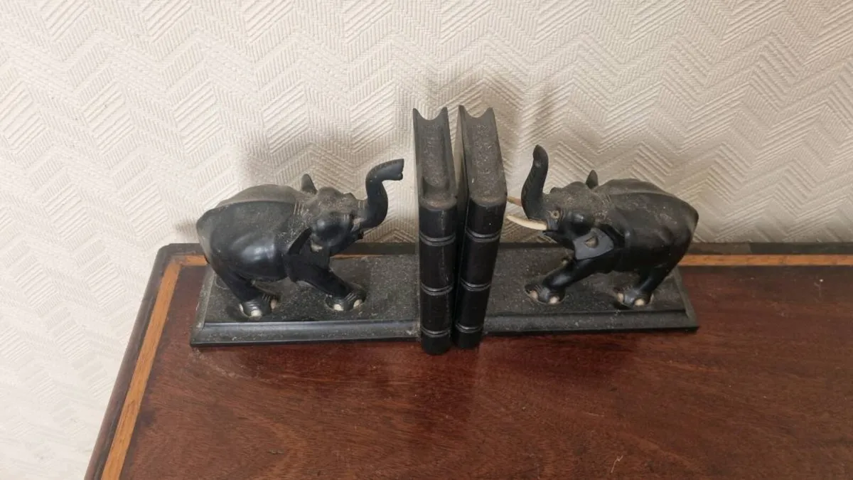 Antique Carved Ebony Wood Elephant Bookend's - Image 2