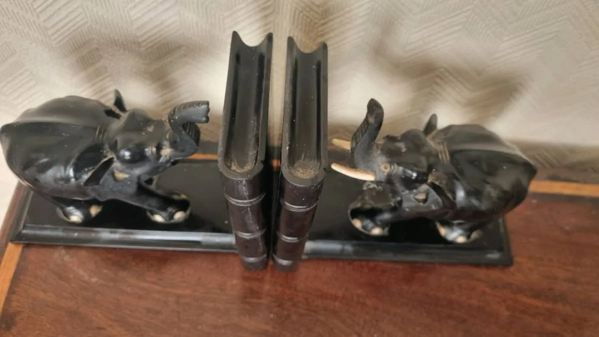 Antique Carved Ebony Wood Elephant Bookend's - Image 3