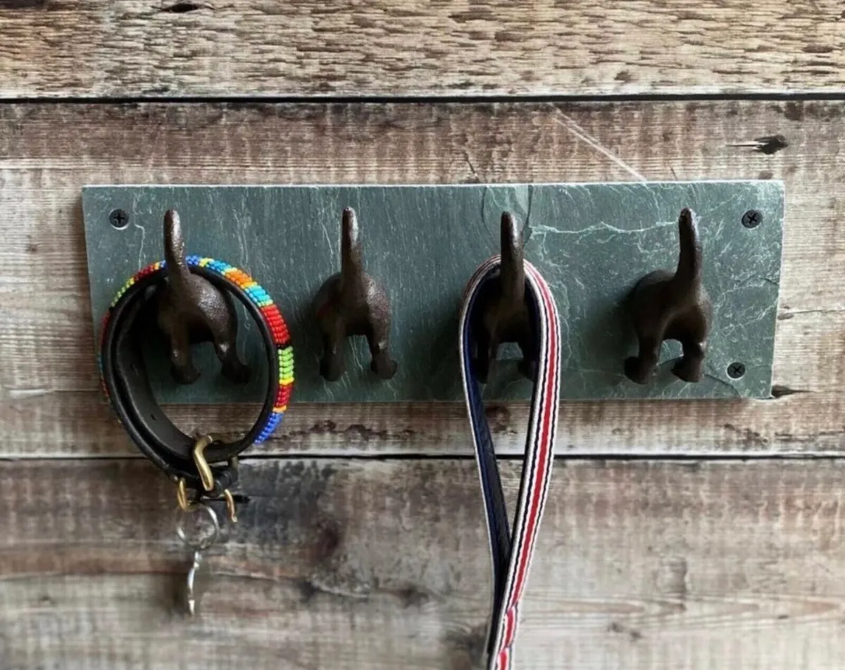4 x Dog Tails Coat Hooks Cast Iron & Slate NEW - Image 2