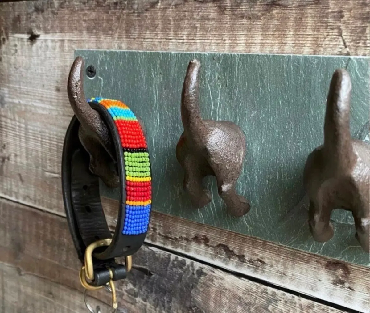 4 x Dog Tails Coat Hooks Cast Iron & Slate NEW - Image 1