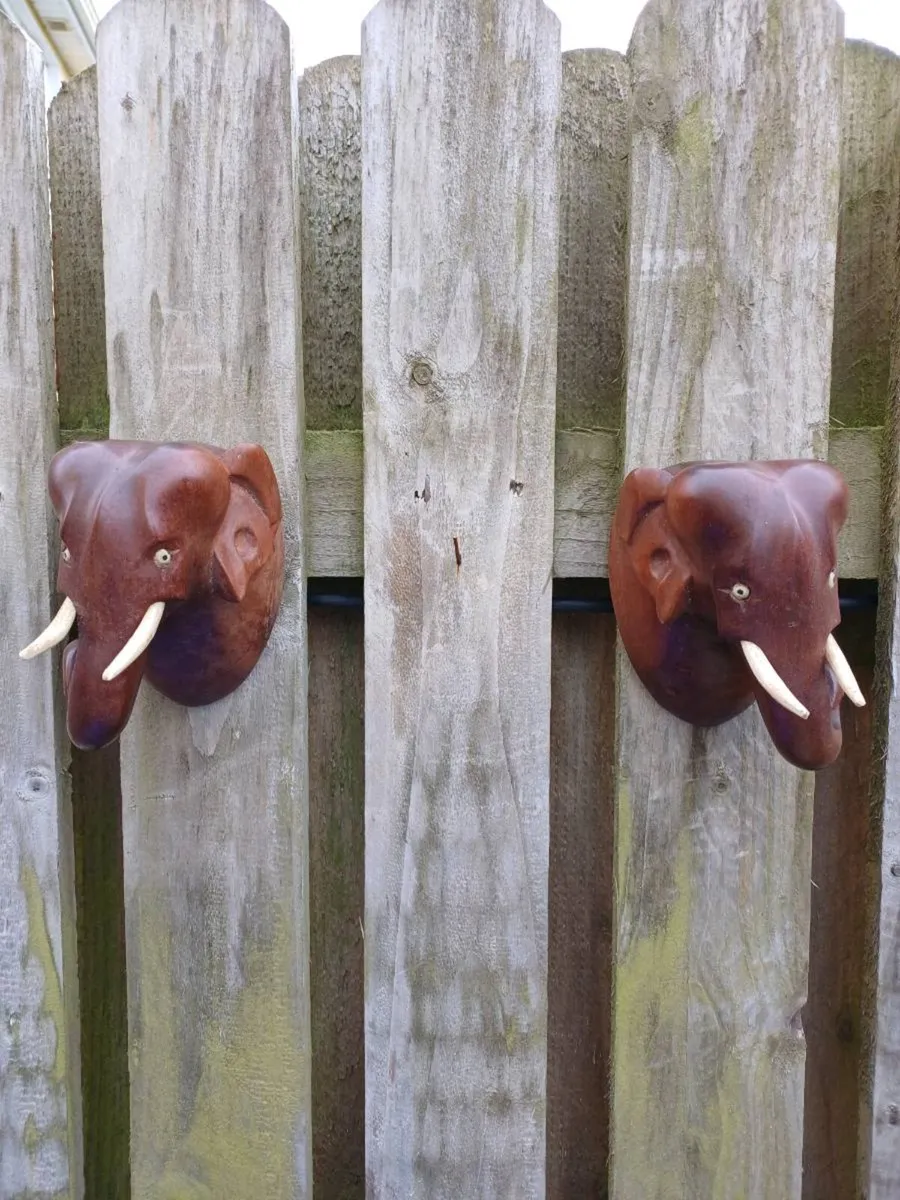 Vintage Handcarved Elephant Wall Plaques - Image 2