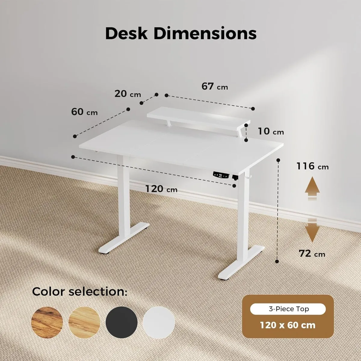 120x60 cm Height-Adjustable Electric Desk with - Image 2