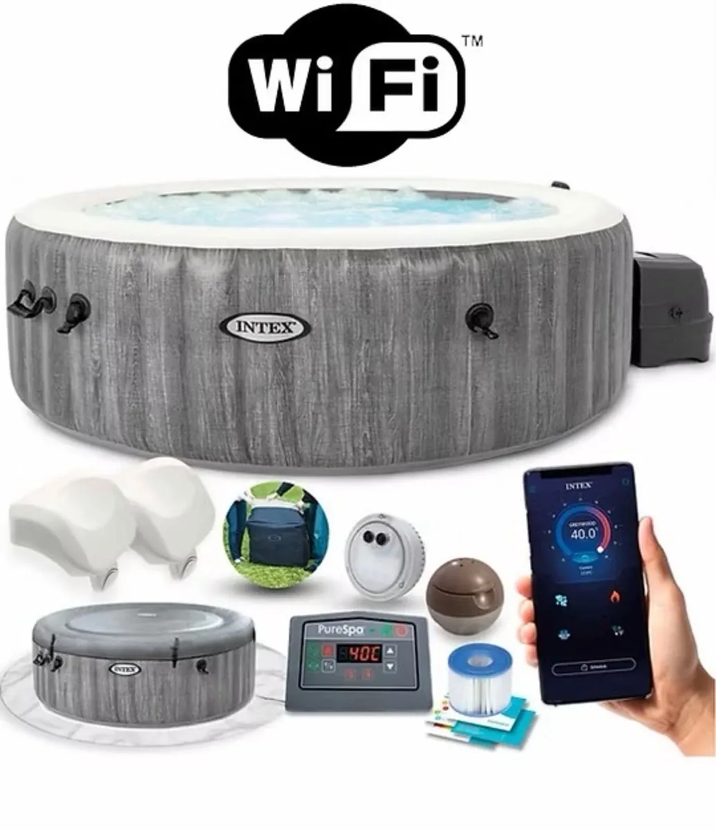 Intex Grey Wood Deluxe WiFi Hot Tub – 4 Person - Image 1