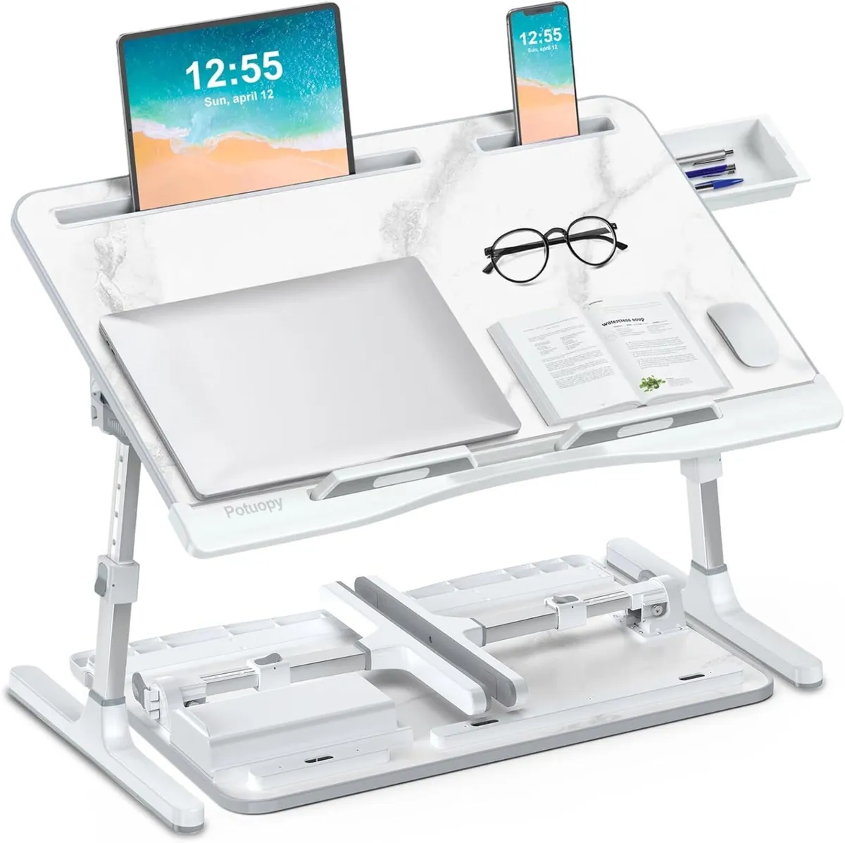 Laptop Stand for Bed Leather Adjustable Height - Image 1