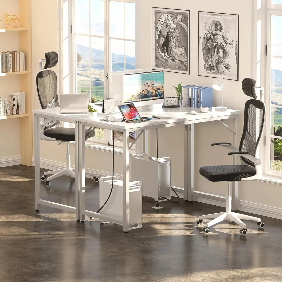 32 inch White Computer Desk with Power Outlets - Image 2