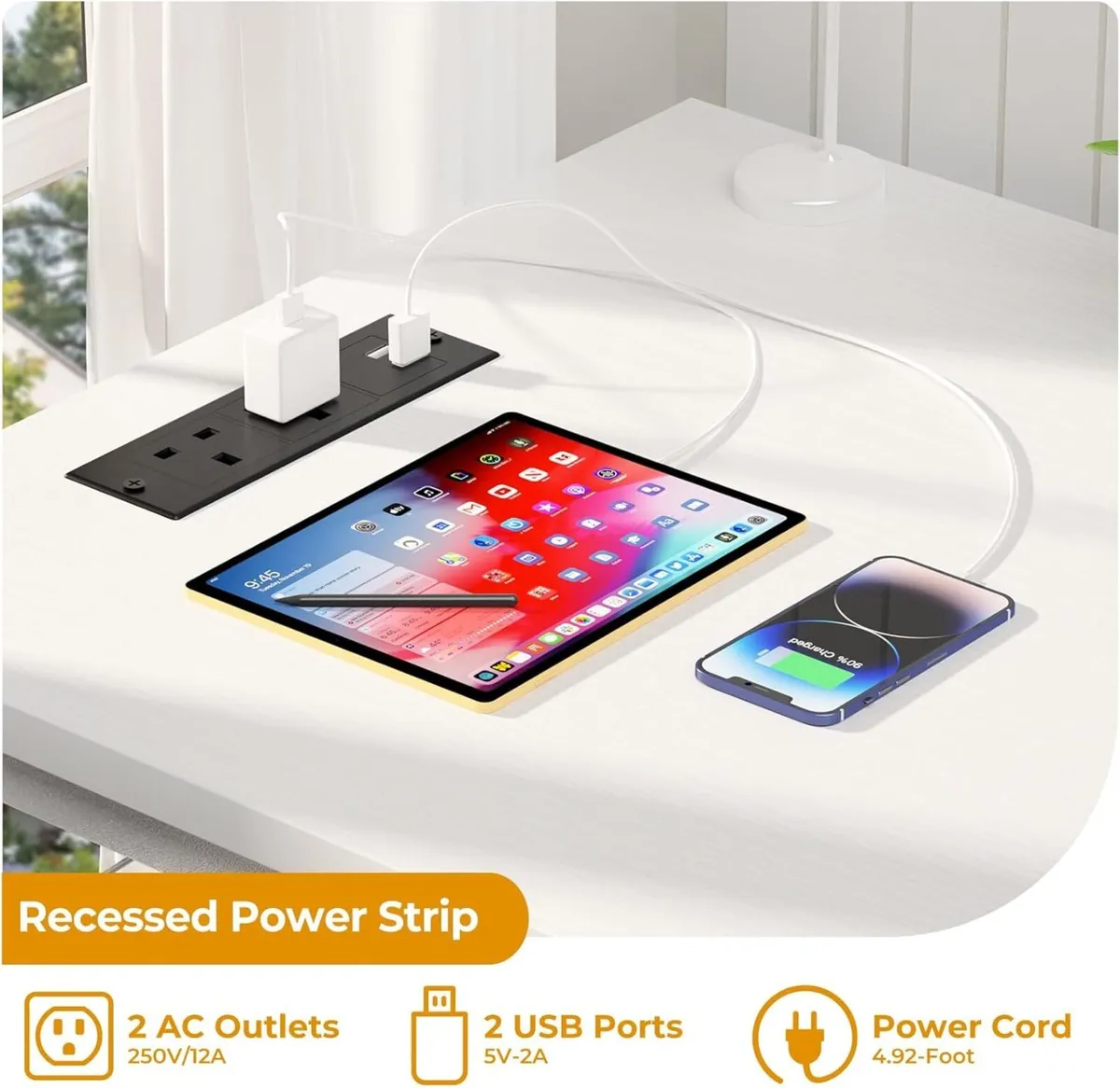 32 inch White Computer Desk with Power Outlets - Image 4