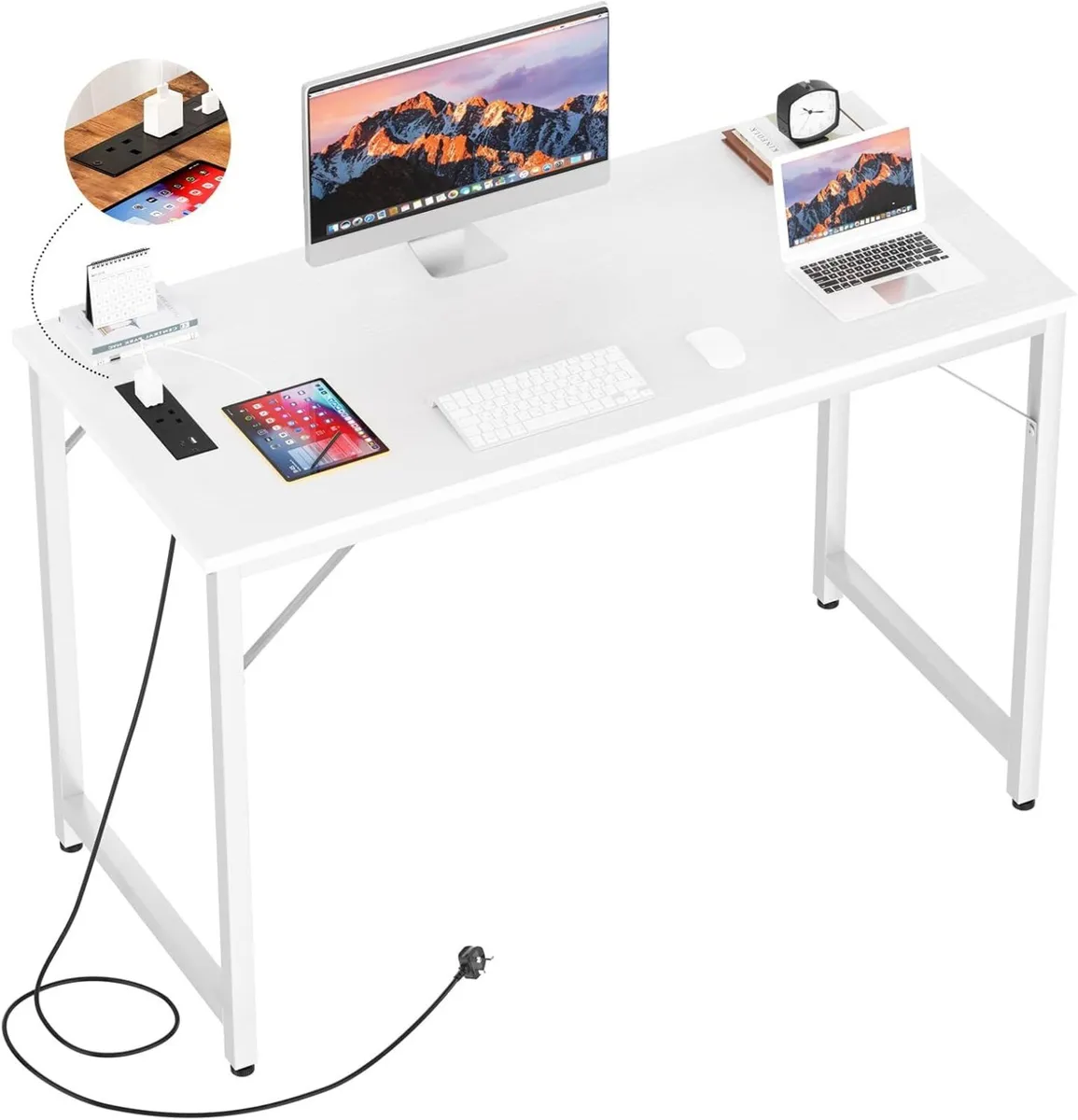 32 inch White Computer Desk with Power Outlets - Image 1
