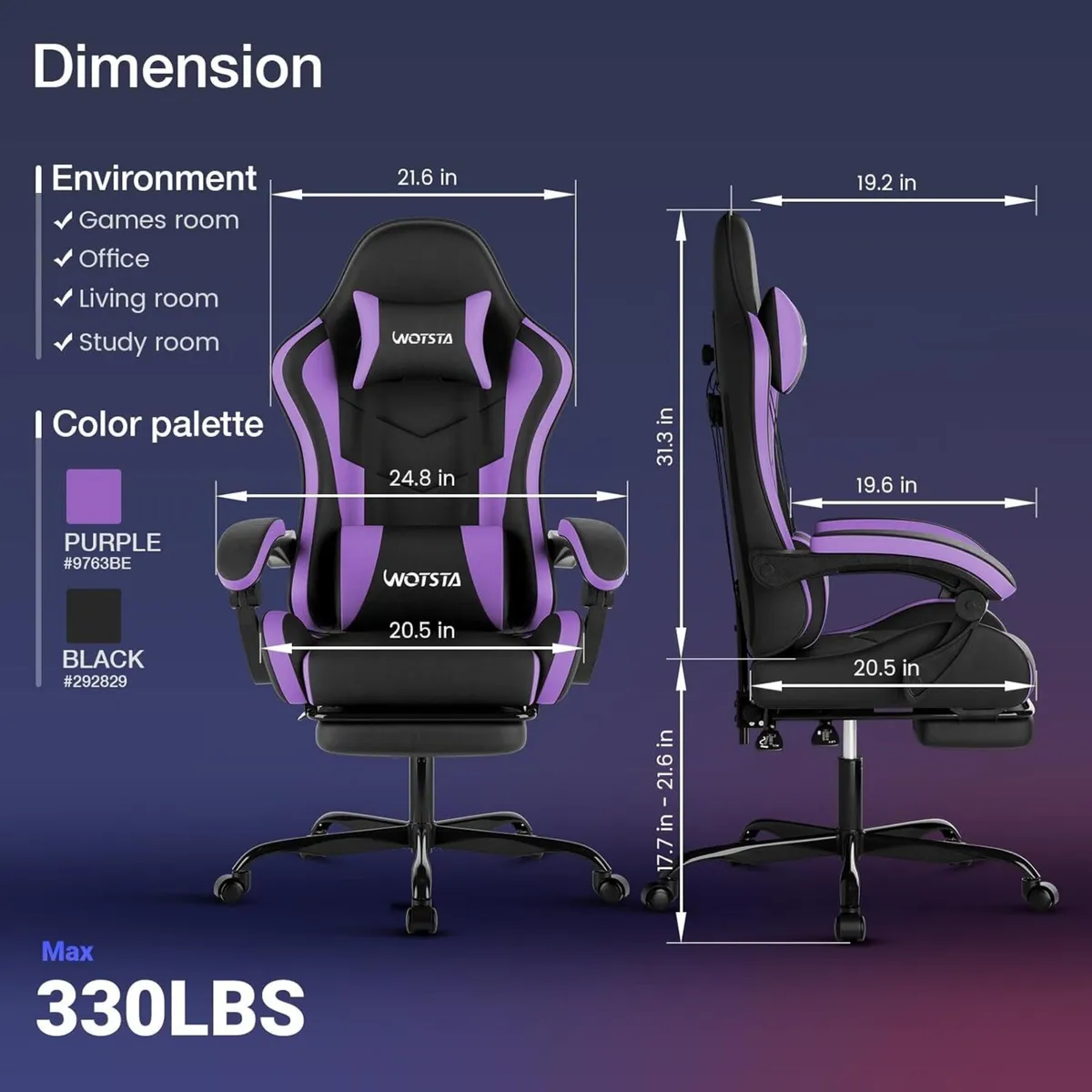 Gaming Chair with Footrest Ergonomic Computer - Image 3