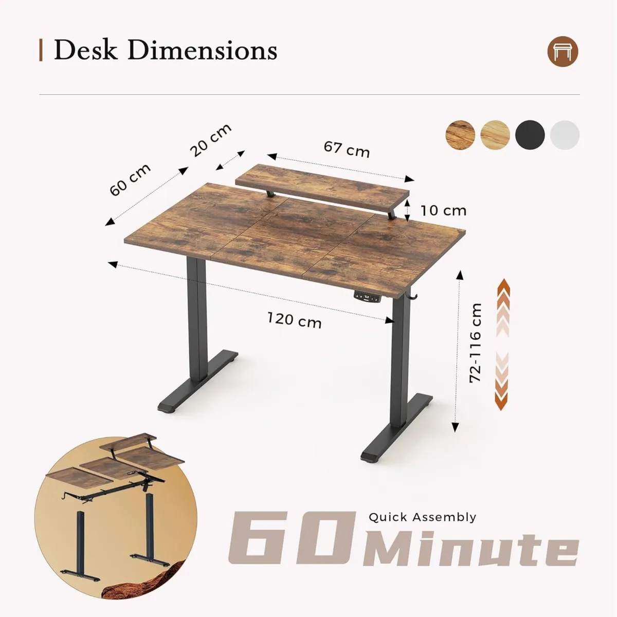 Electric Height-Adjustable Desk with Movable - Image 2