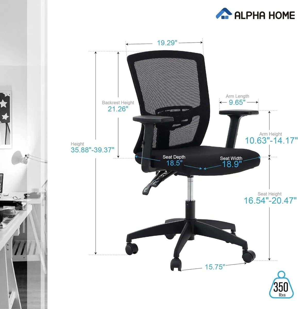 Office Chair Ergonomic Home Desk Mid Back Mesh - Image 3