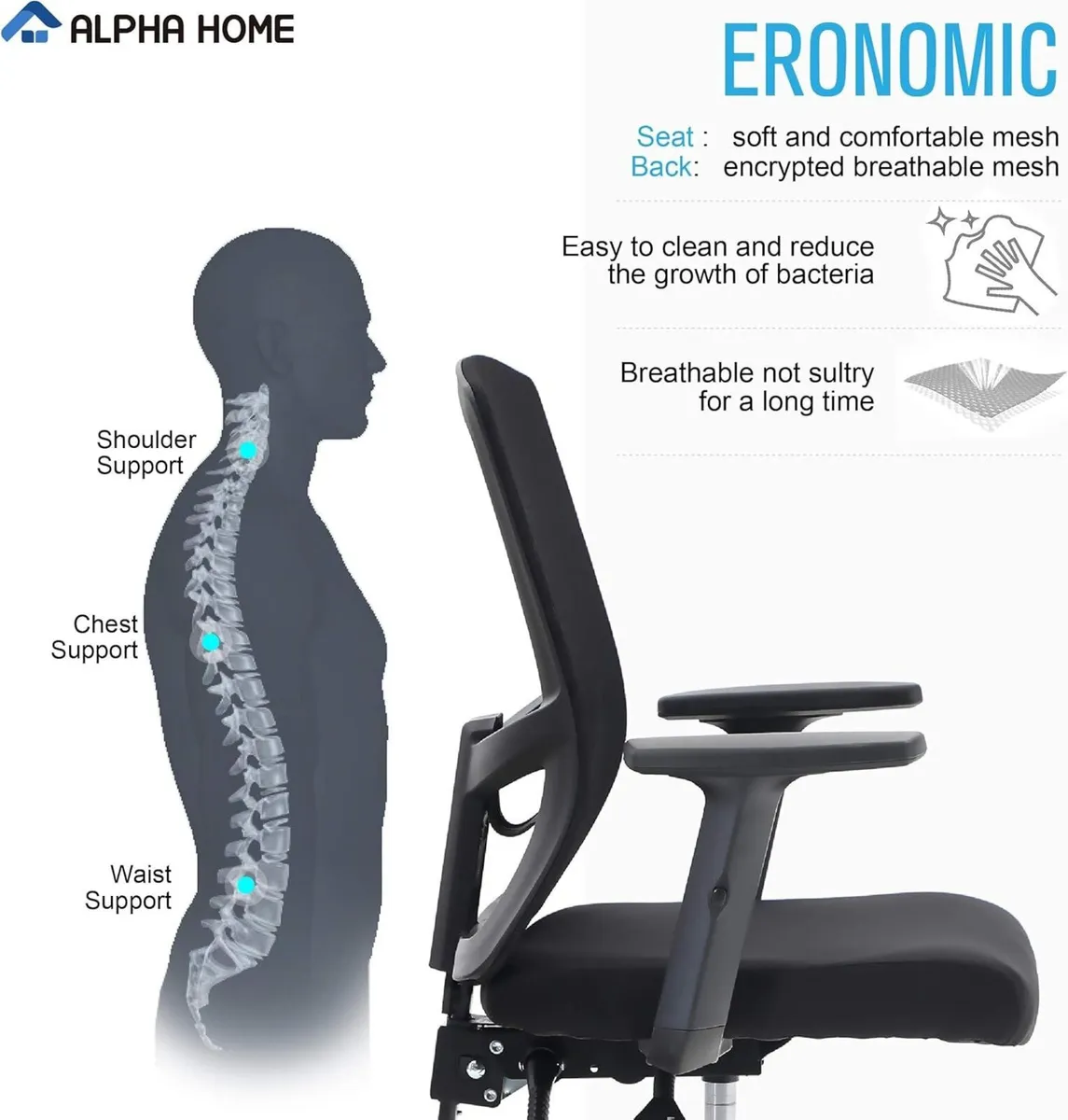 Office Chair Ergonomic Home Desk Mid Back Mesh - Image 4