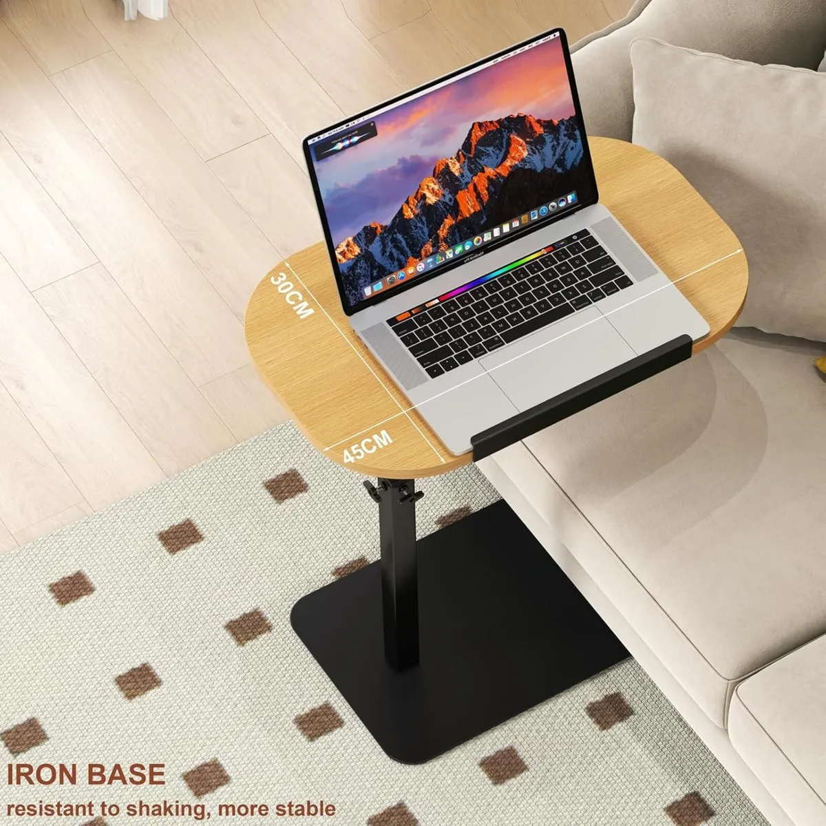 Solid Wood C Shaped Side Table Adjustable Height - Image 3