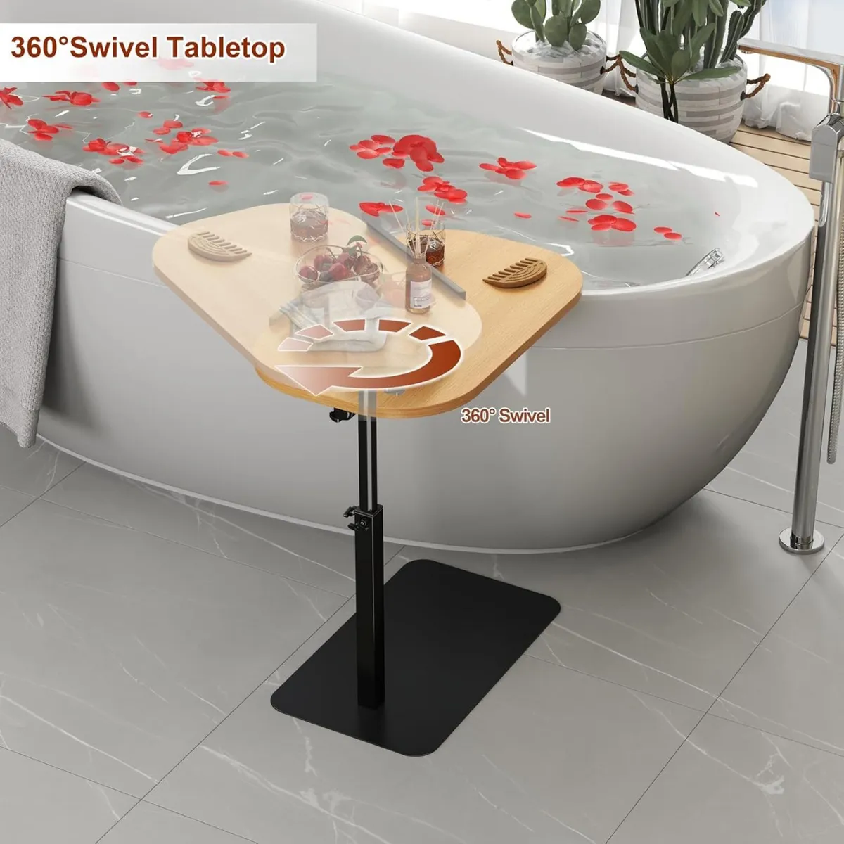 Solid Wood C Shaped Side Table Adjustable Height - Image 4