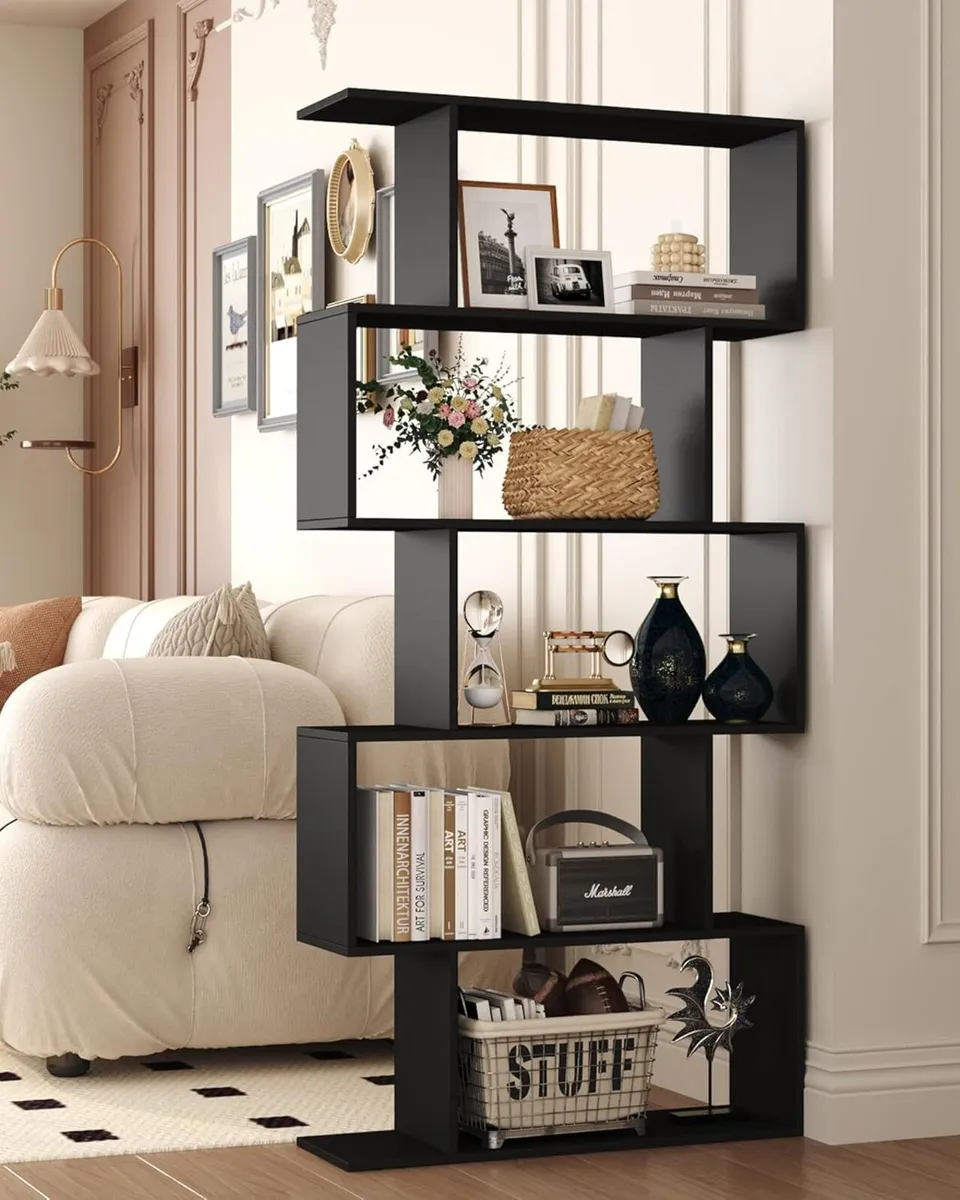 Bookshelf 5-Tier Geometric Bookcase S Shaped Book - Image 2