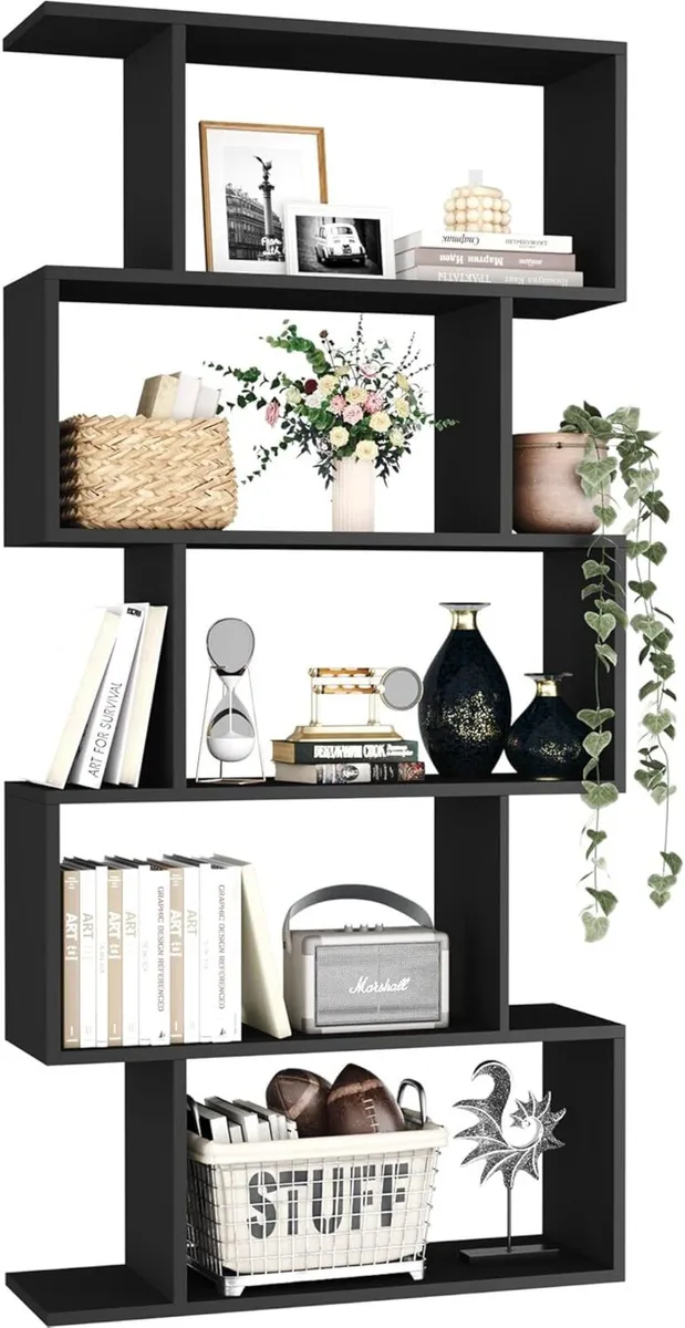 Bookshelf 5-Tier Geometric Bookcase S Shaped Book - Image 1
