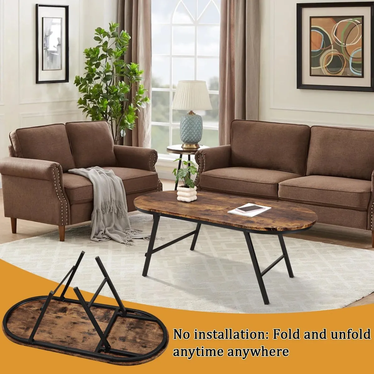 Folding Coffee Table for Living Room Industrial - Image 3