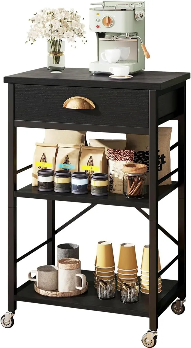 Kitchen Bakers Rack with Drawers 3-Tier Microwave - Image 1