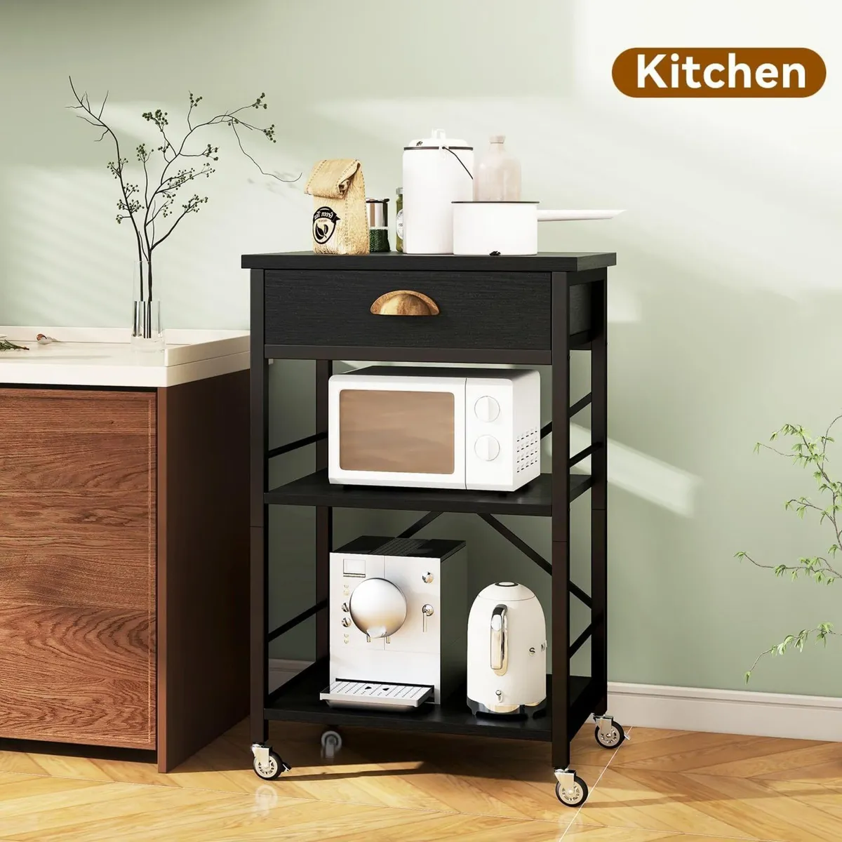 Kitchen Bakers Rack with Drawers 3-Tier Microwave - Image 2