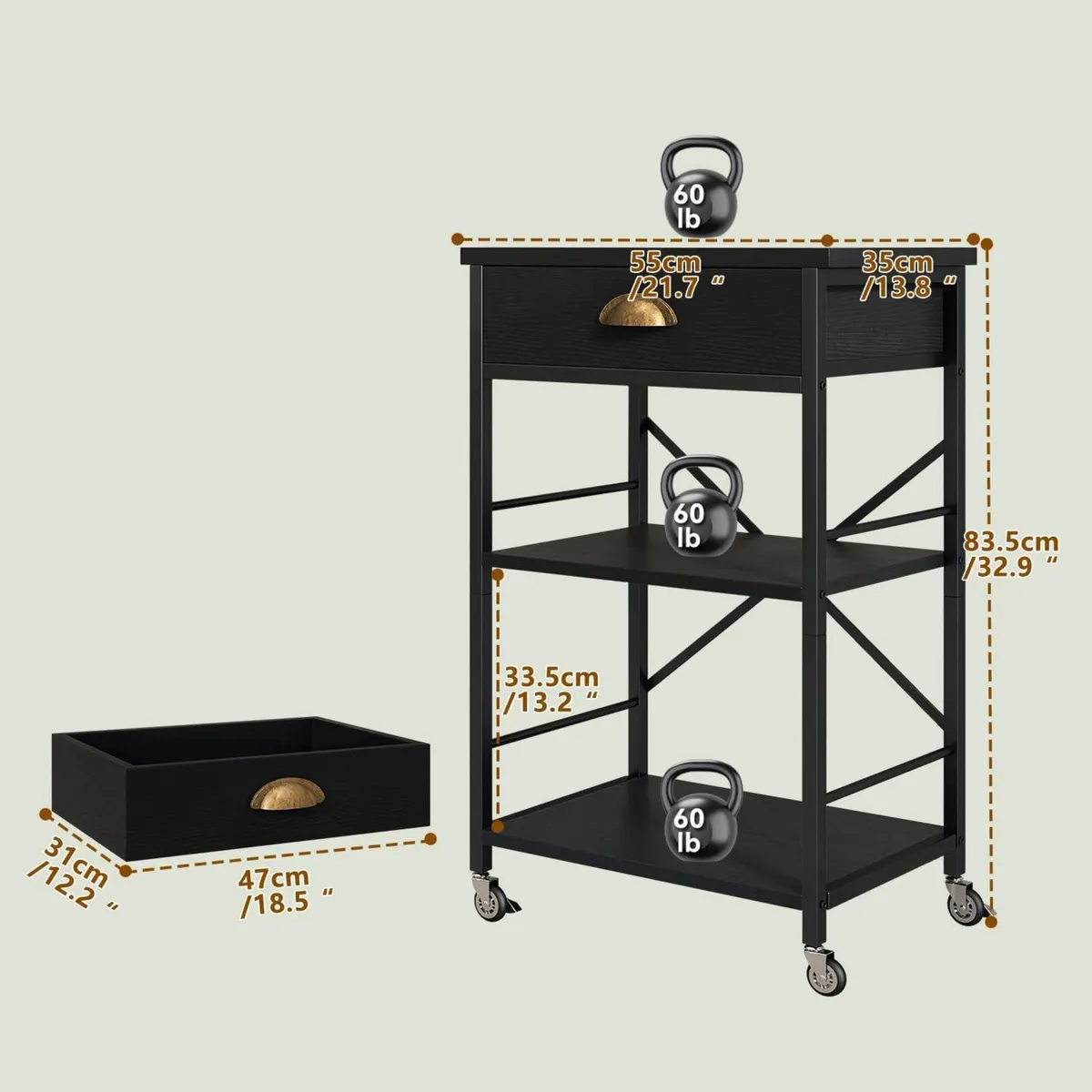 Kitchen Bakers Rack with Drawers 3-Tier Microwave - Image 3