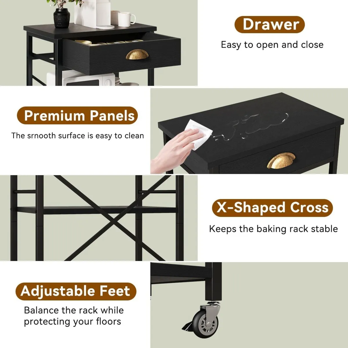 Kitchen Bakers Rack with Drawers 3-Tier Microwave - Image 4