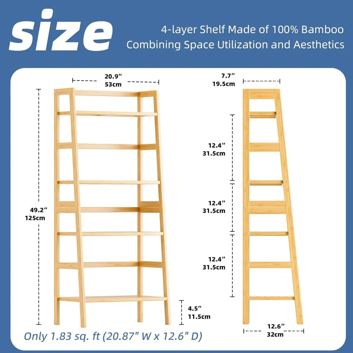 Ladder Shelf 4-Tier Bookshelf Bamboo Leaning - Image 3