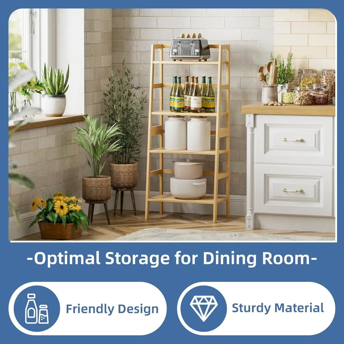 Ladder Shelf 4-Tier Bookshelf Bamboo Leaning - Image 4