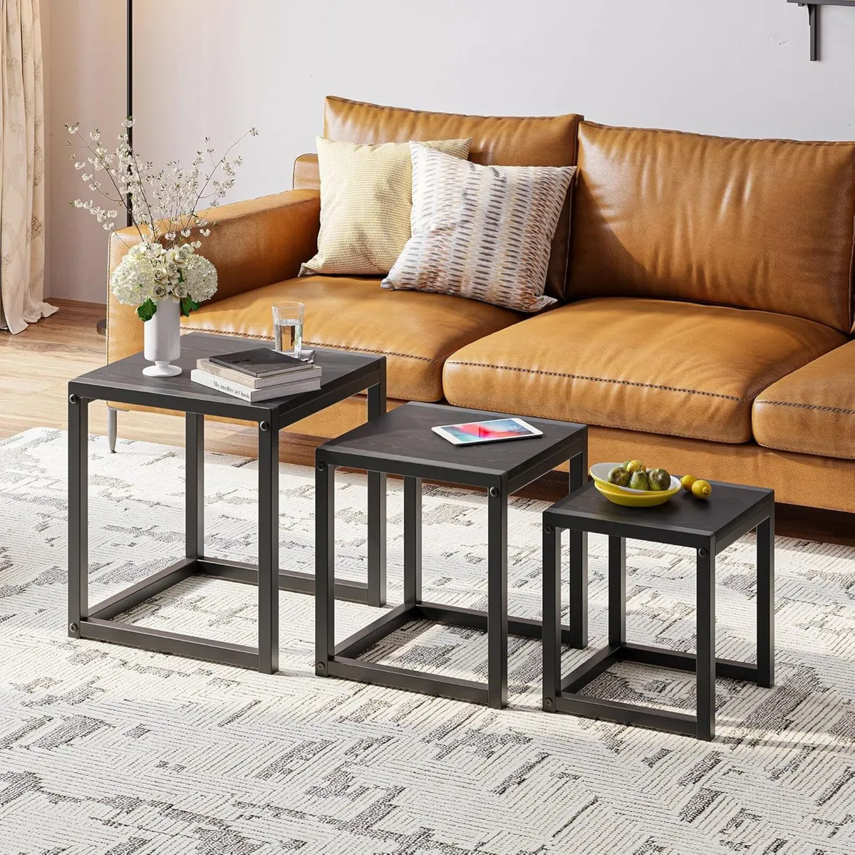 Nesting Tables Set of 3 Stacking Side Sofa End - Image 1