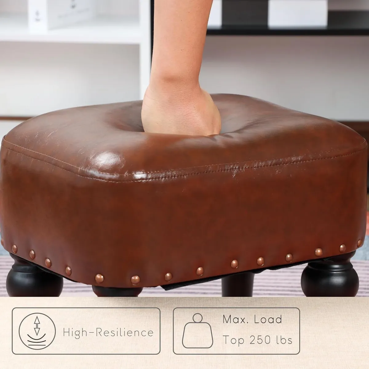 Ottoman Leather Foot Rest with Thicker Foam - Image 4