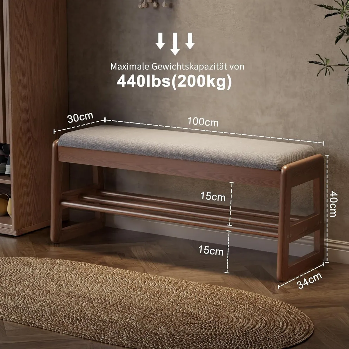 Small Shoe Bench with Cushion Storage Seat Wooden - Image 2